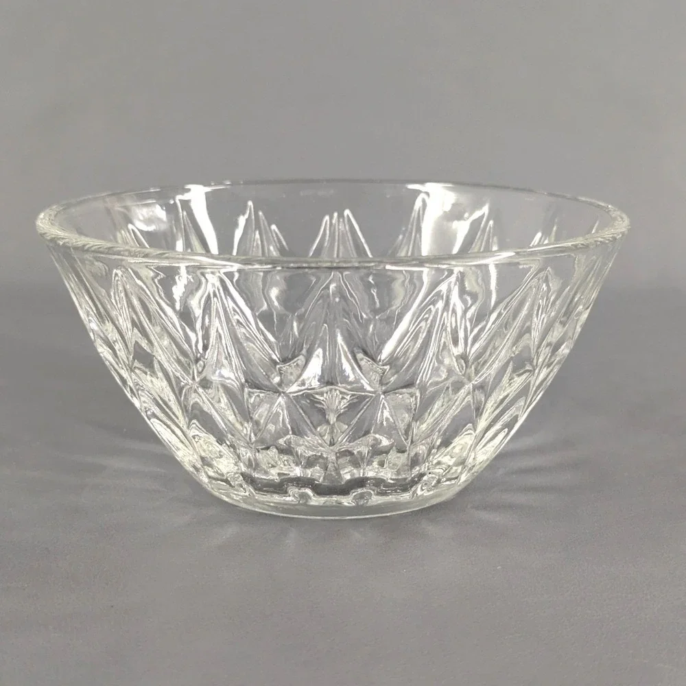 Vintage Clear Pressed Glass Bowl Diamond Point Pattern Starburst Base 5 Inch